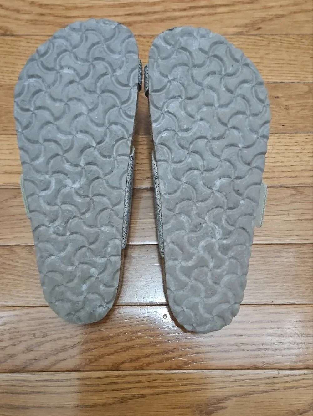 Birkenstock Women's Light Blue Patterned Two-Strap Sandal with Gold Buckles